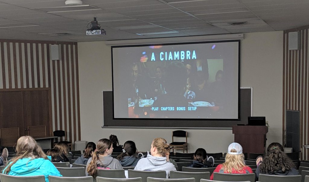 Students watching an international film