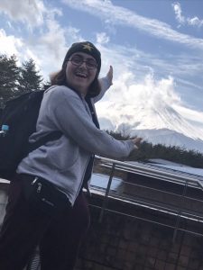 Nina Mckee near a mountain in Japan