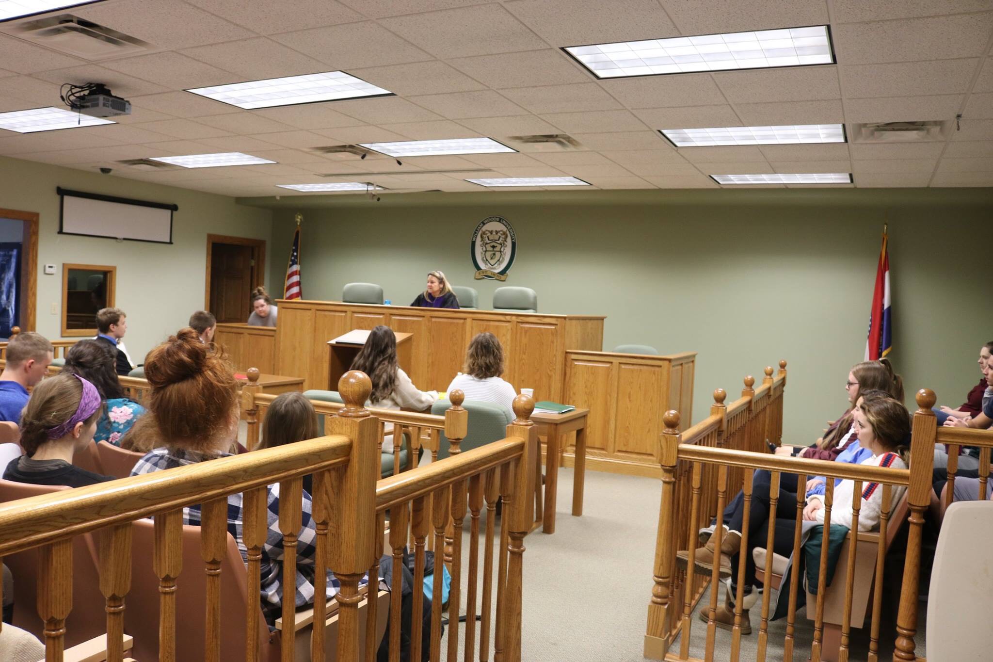 Stephen George in mock courtroom