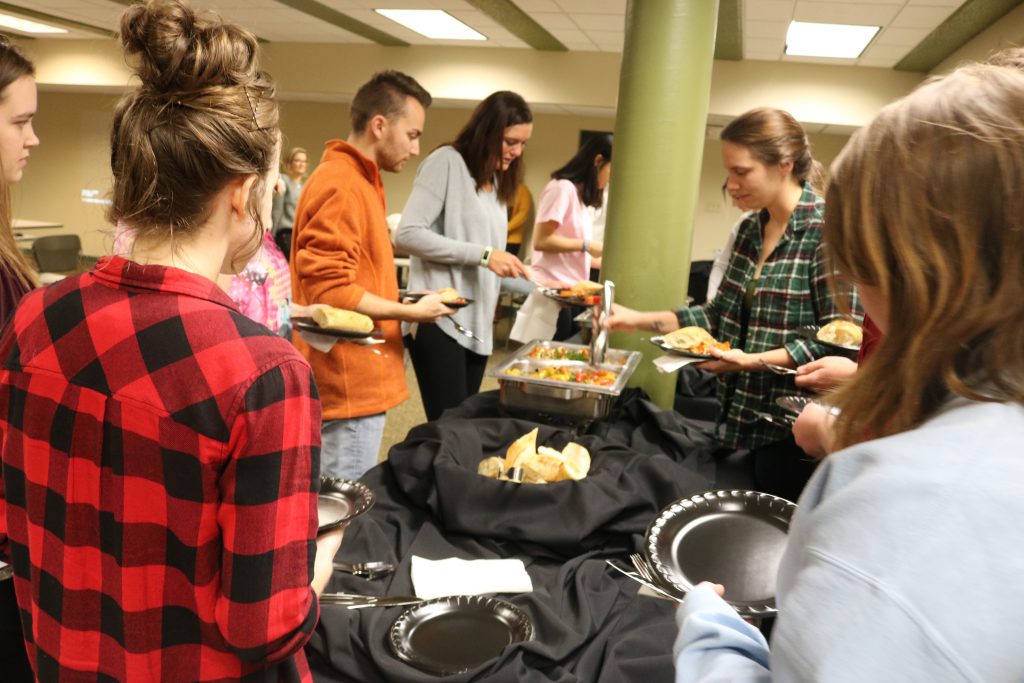 Students lining up to try food