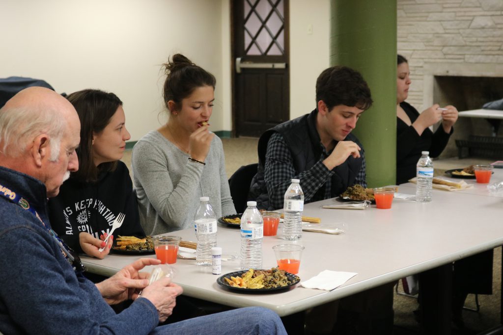 Students eating dinner