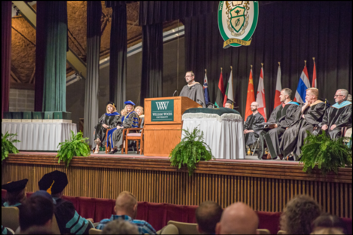 Dr. Leathers speaking at the Graduate Commencement at William Woods