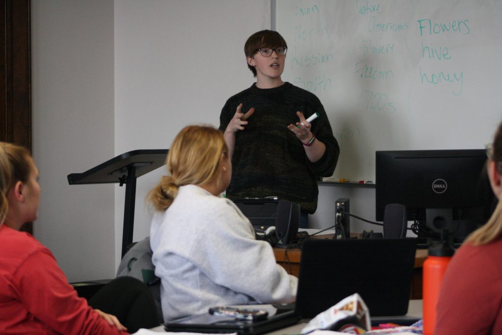 Picture of Adrianna Koty speaking in a classroom