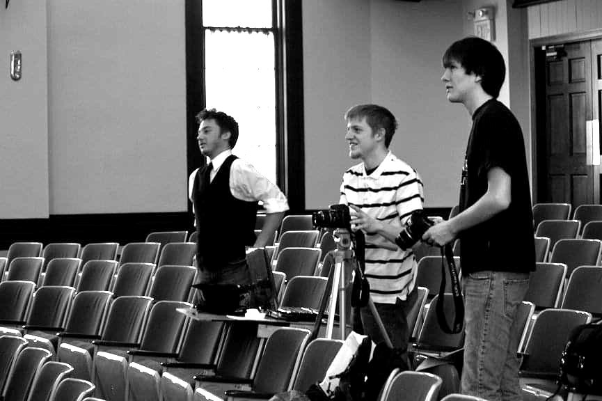 Joshua Potter working on a theatre production in Dulany Auditorium