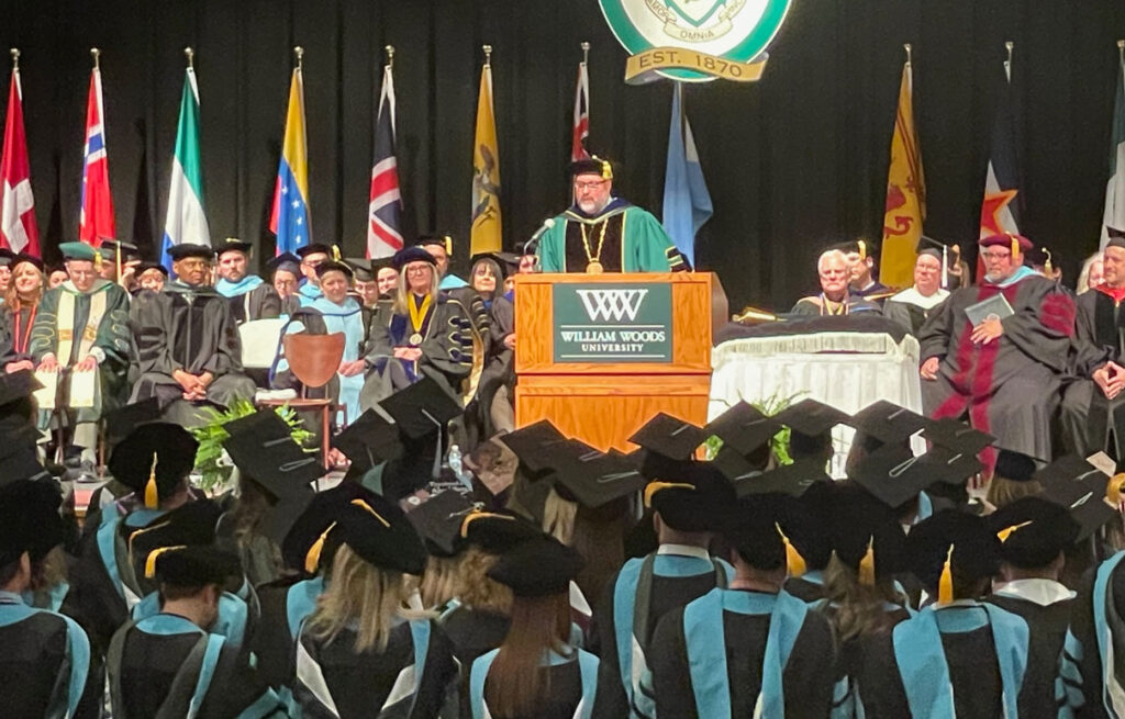 Dr. Moreland speaking at Commencement