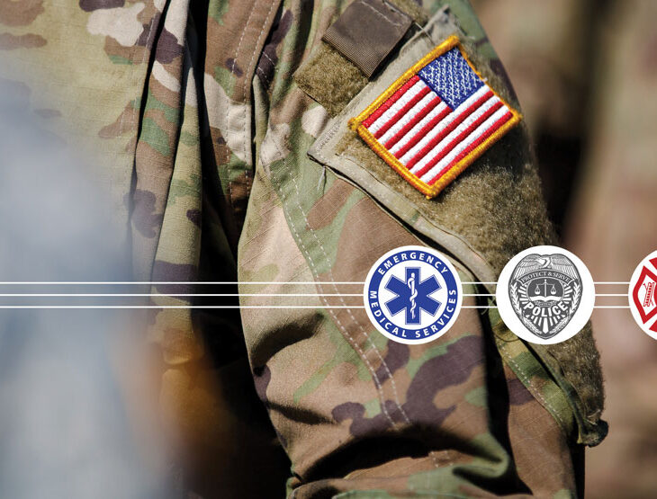 photo of military uniform with first responders badges