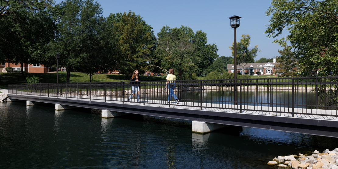 Senior Lake bridge on William Woods University campus