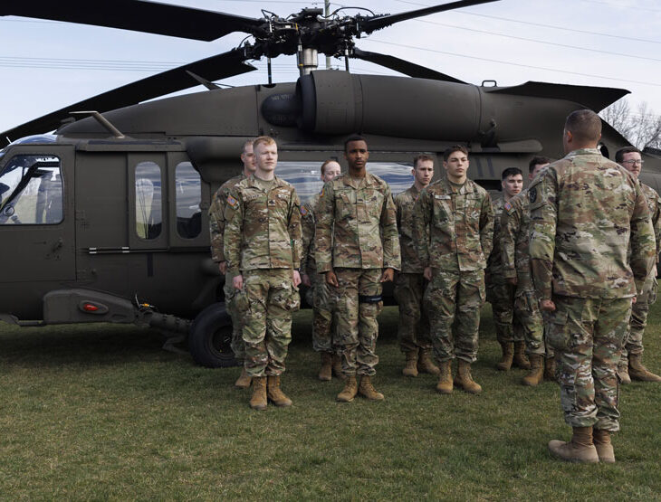 Black hawk military helicopter lands on WWU campus to pick up Show-Me Gold trainees