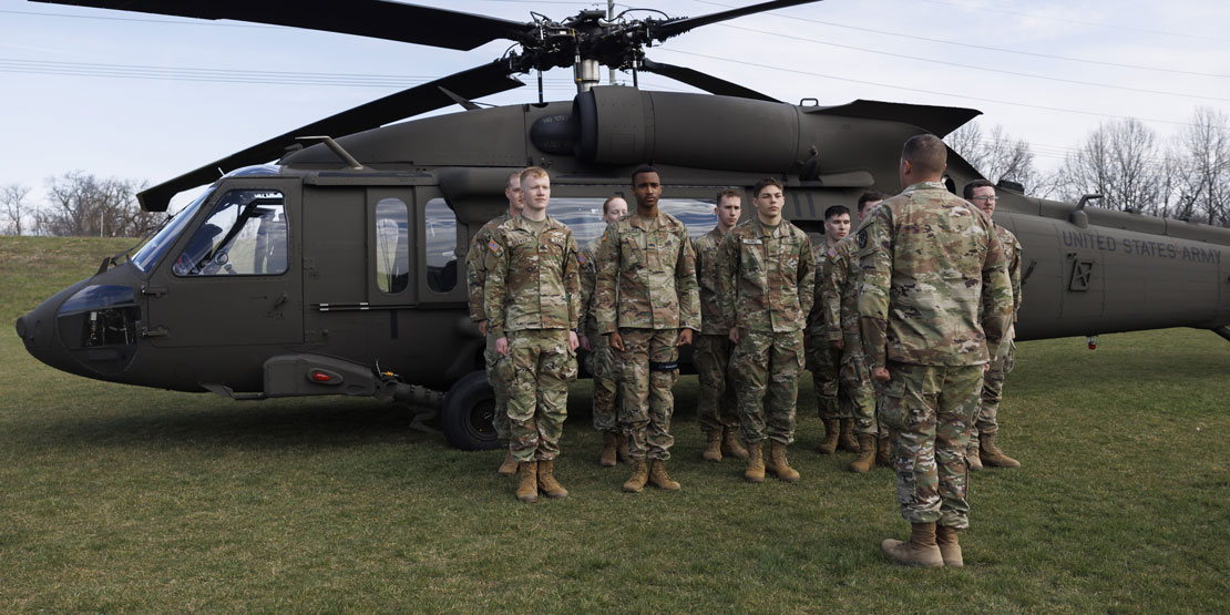 Black hawk military helicopter lands on WWU campus to pick up Show-Me Gold trainees